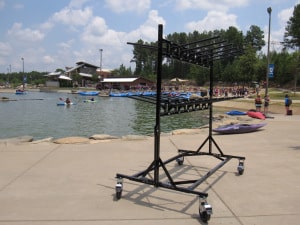 casters being used on a cart at an outdoor waterpark