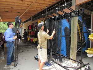casters being used on a cart at an outdoor waterpark