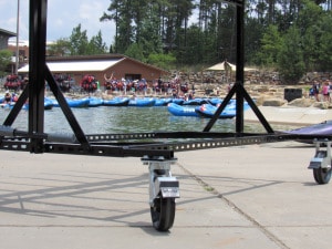 Close-up of the brake system on a cart.